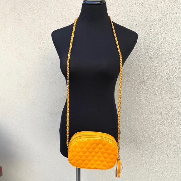 Nordstrom Bags Nordstrom Crossbody Purse Yellow Patent Leather Quilted Shoulder Bag Gold